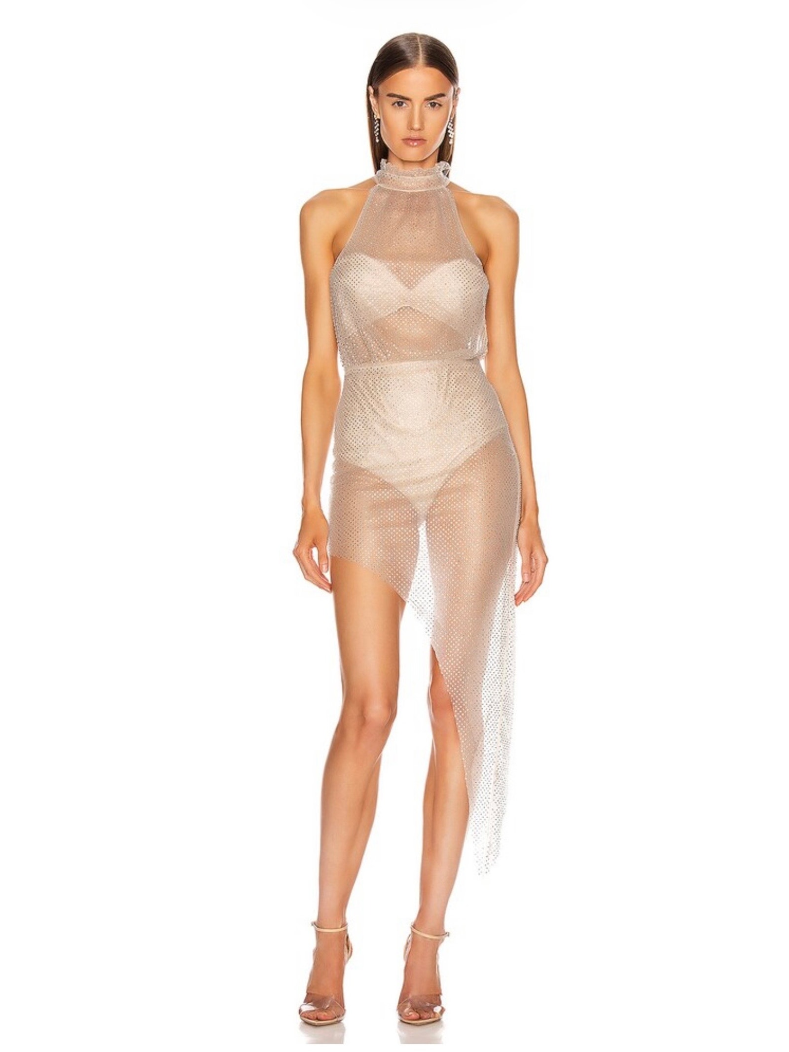 Rve Riche Uma Dress In Powder Gray Mesh Size 40 (Us Med) Sheer Rhinestone Mesh